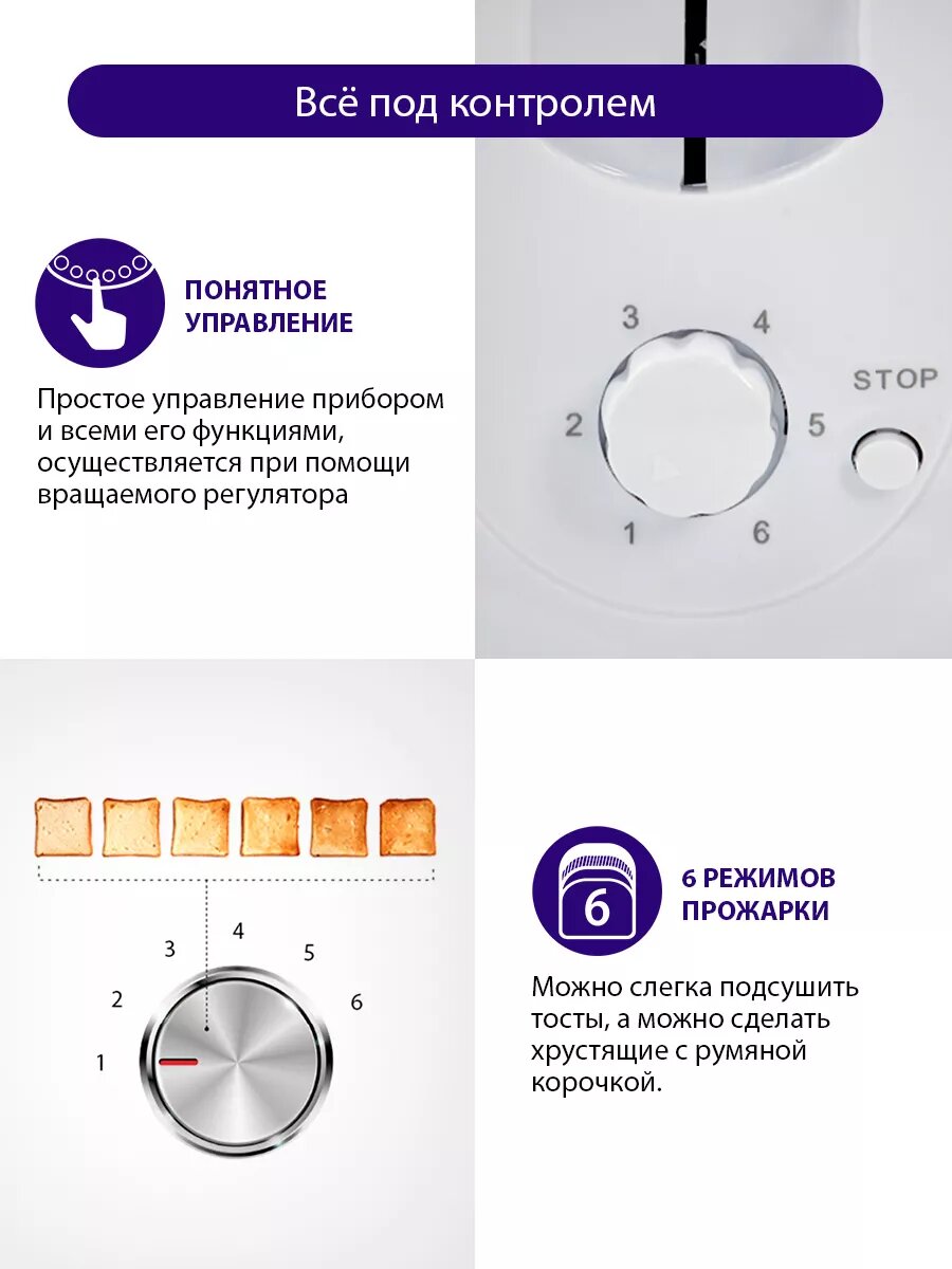 Тостер LUMME LU-1201, термоизолированный, 6 степеней поджаривания — фото 1
