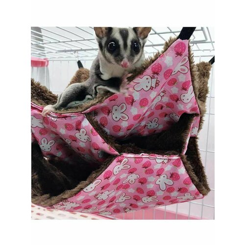 Гамак для грызунов 32 см трехэтажный подвесной в клетку розовый 530₽