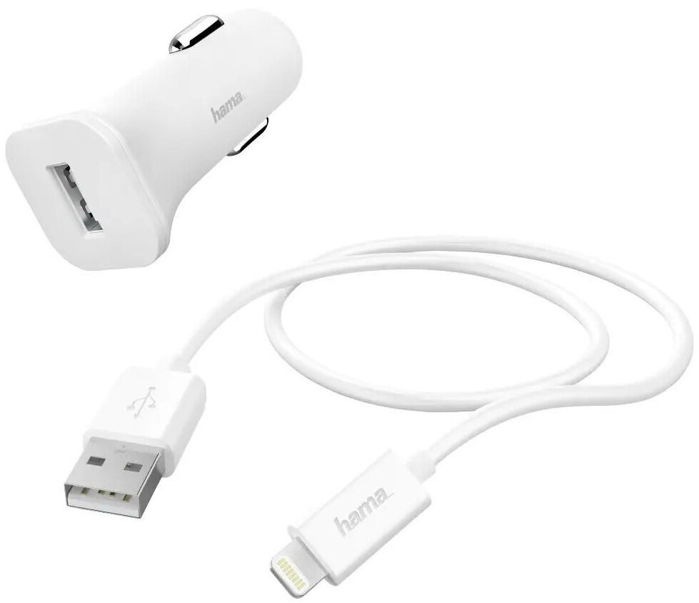 Автомобильное зар./устр. Hama H-183291 1A кабель Apple Lightning белый (00183291)
