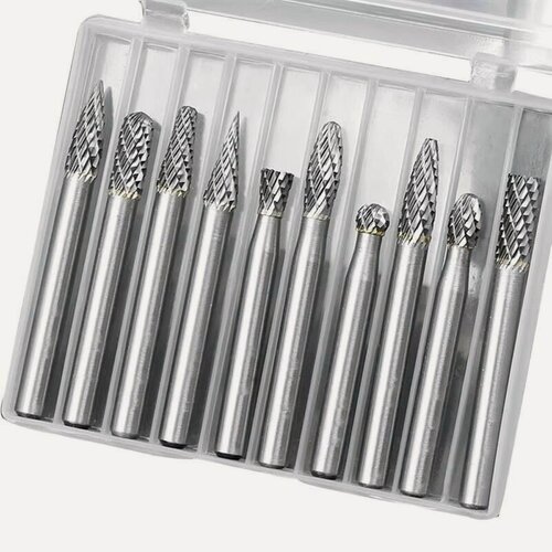 Изображение товара Набор борфрез по металлу и дереву из карбида вольфрама. Борфрезы из 10шт. хвостовик 6мм.