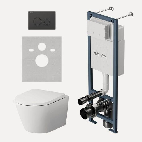 Изображение товара Инсталляция подвесным унитазом AM.PM Sense с сиденьем микролифт, клавишей L черная матовая