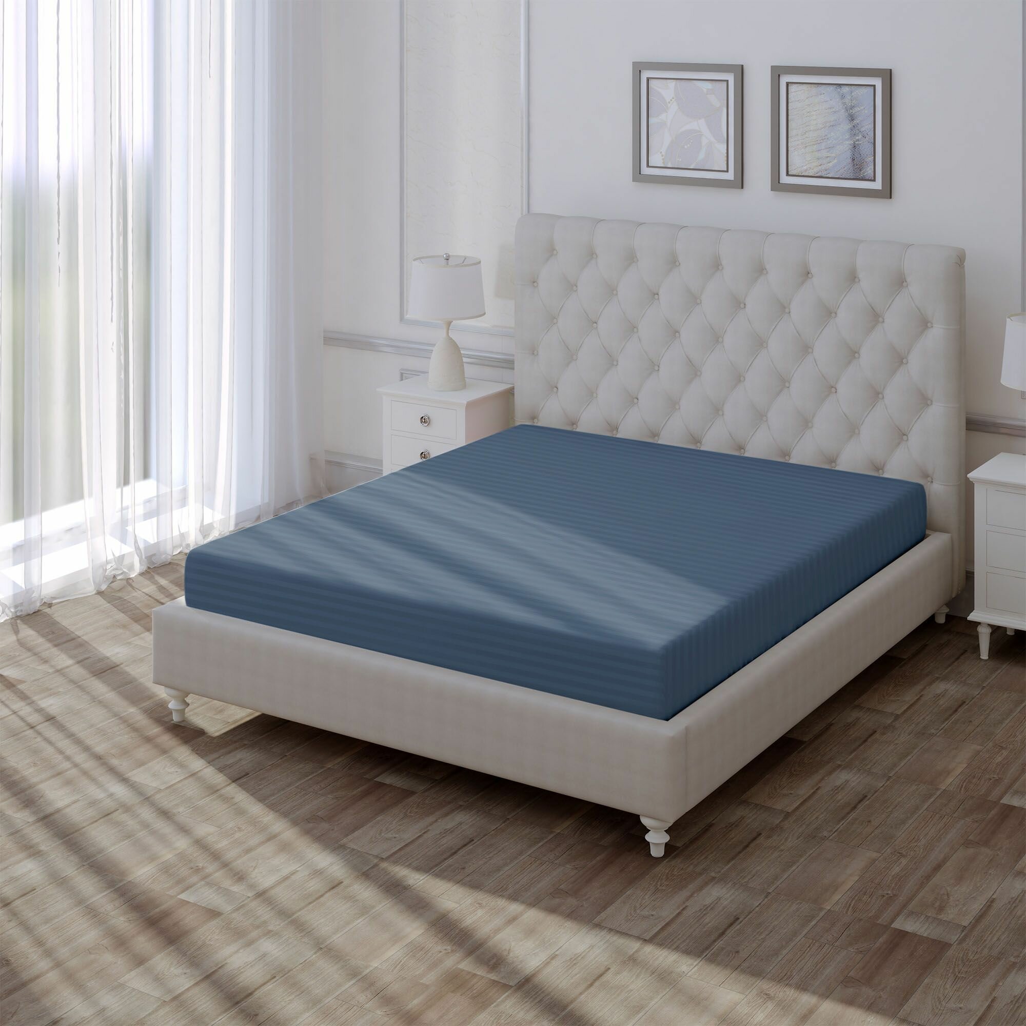 Простыня Verossa Stripe на резинке Sapphire 180х200 борт 30 см.