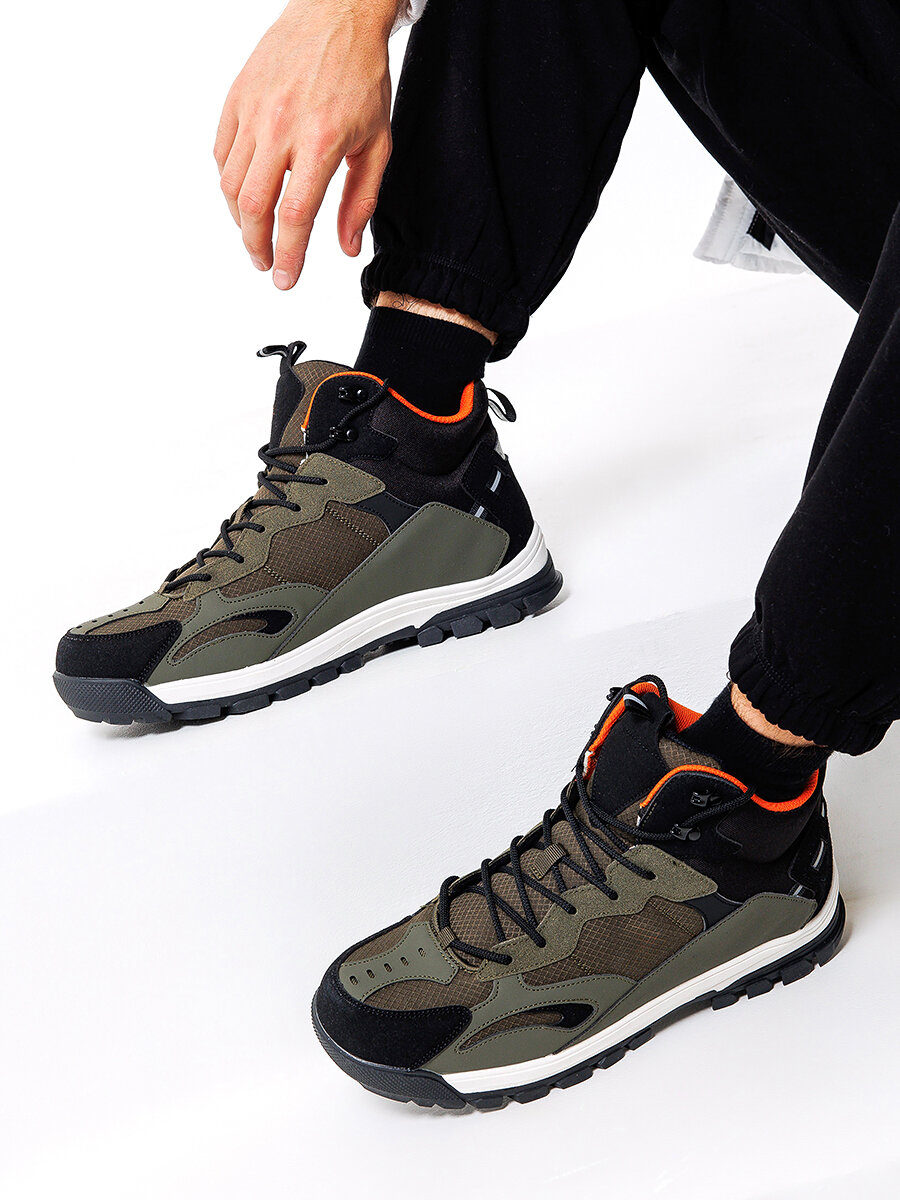 Кроссовки  полнота 7 (RU)/ на среднюю и широкую стопу размер 42 черный зеленый хаки