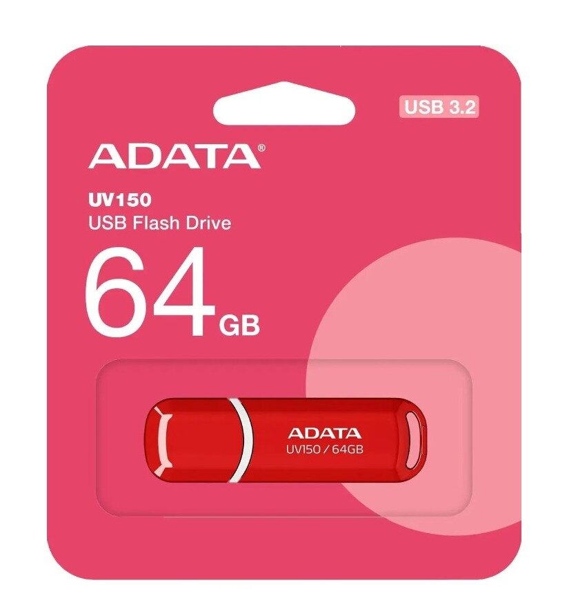 Флэш-накопитель A-Data DashDrive UV150 64ГБ, USB3.2, красный, (AUV150-64G-RRD) — фото 1