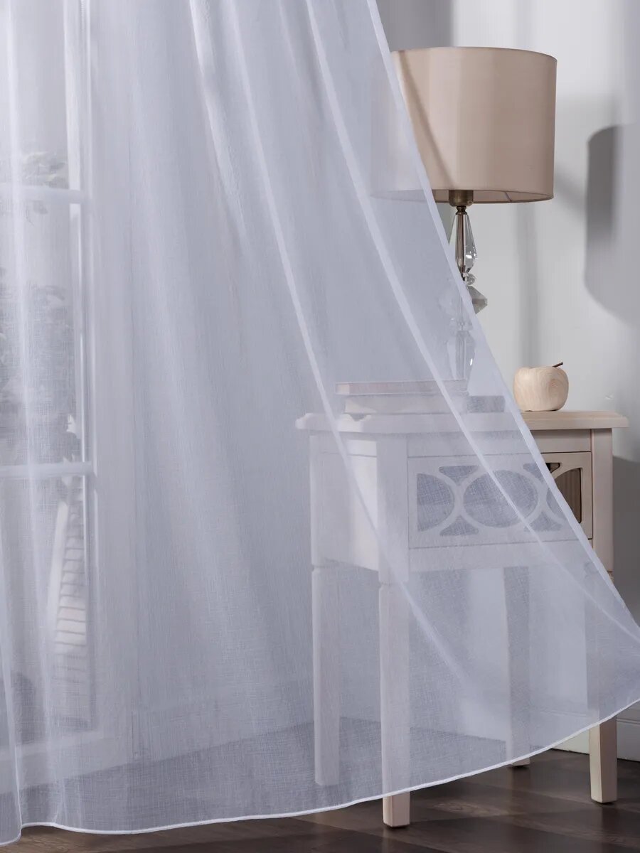 Тюль в гостиную, спальню SANPA HOME, искусственный лен 300х270 см, шторная лента