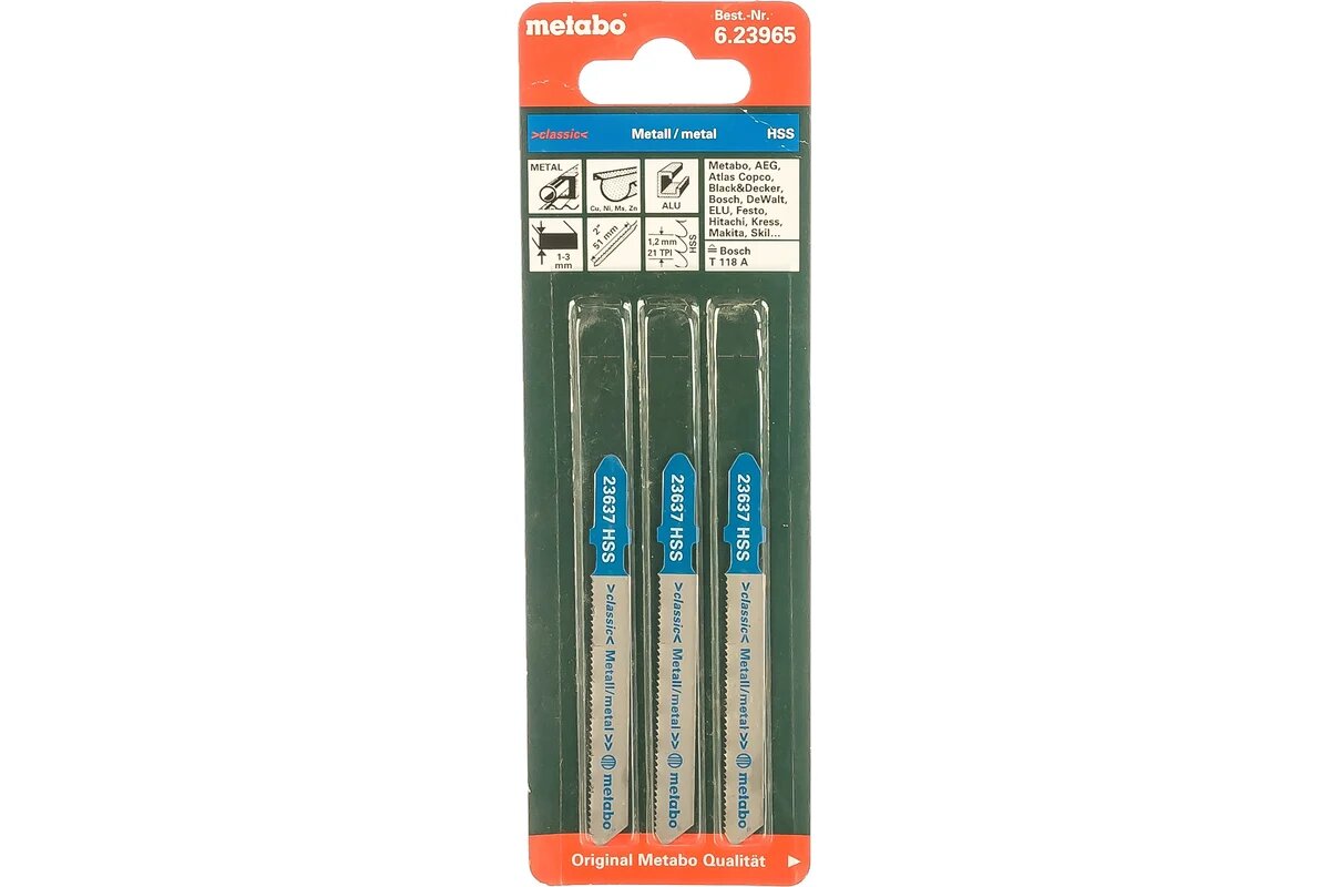 3 Пилки по стали и цветным металлам Metabo T118A 51 мм; 12 мм (623965000)