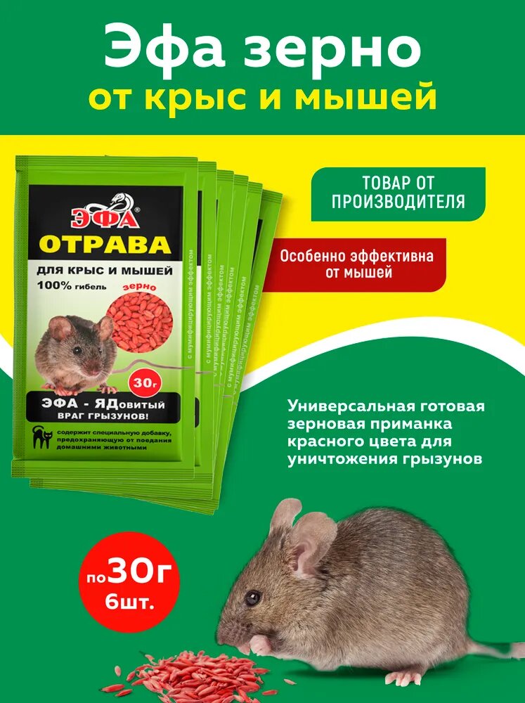 Комплект Эфа зерно  приманка   отрава от грызунов  30 г  6 штук