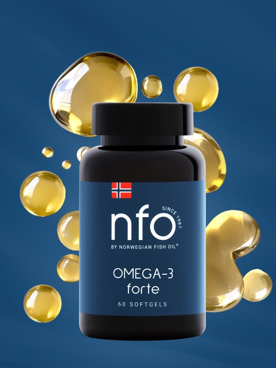 NFO Омега 3 Форте для детей и взрослых, 60 капсул по 1384 мг, Норвегия