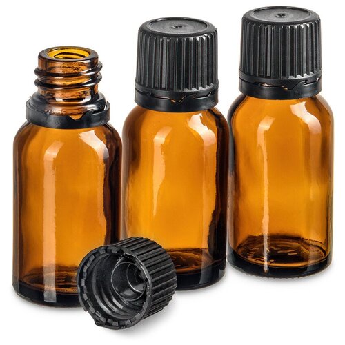 Флакон 15 мл стеклянный с пластиковой крышкой. Набор 3 штуки.