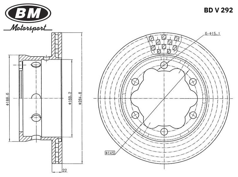 Диск тормозной задний вентилируемый Bm-motorsport BDV292, для а/м MERCEDES-BENZ