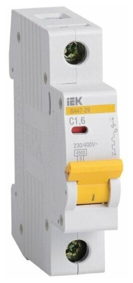 Автоматический выключатель Iek 1п C 1.6А 4.5кА ВА47-29, MVA20-1-D16-C