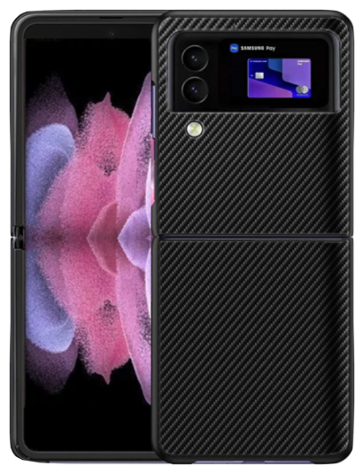 Чехол панель-бампер MyPads из тончайшего и прочного силикона для Samsung Galaxy Z Flip 3 с матовой отделкой под карбон черная