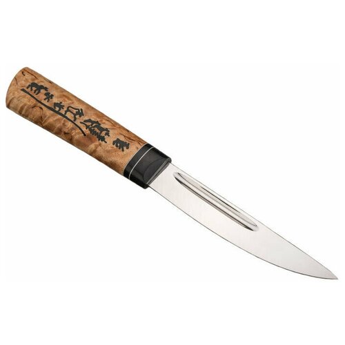 фото Средний якутский нож c ножнами (х12мф, карельская берёза с инкрустацией) 150 × 25 × 4 мм стальные бивни