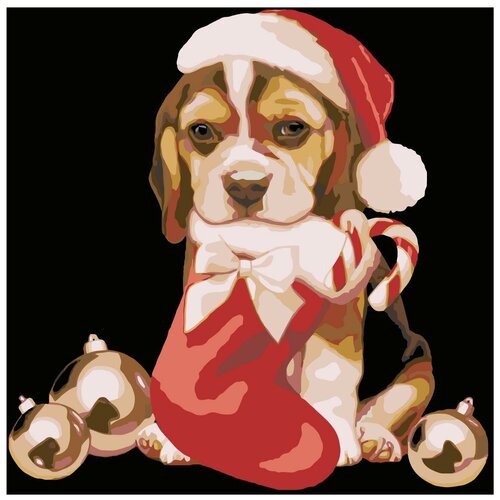 Рождественский щенок Раскраска картина по номерам на холсте