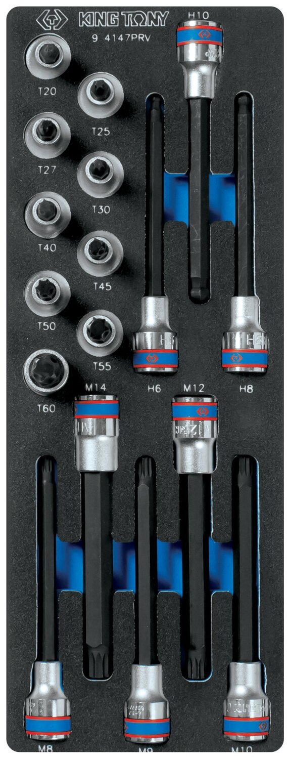 Набор насадок Hex, Torx и Spline, ложемент, 17 предметов KING TONY 9-4147PRV