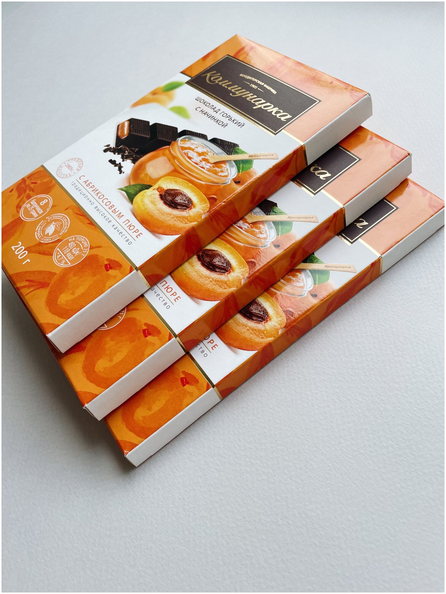 Шоколад горький плиточный Коммунарка с абрикосовой начинкой, 3 шт - фотография № 2