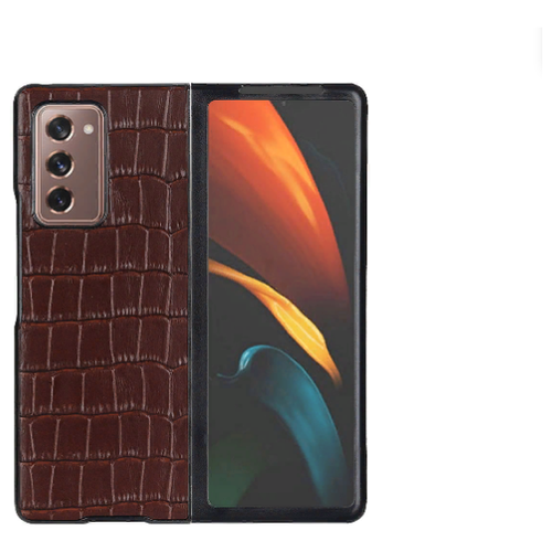 фото Чехол-накладка mypads premium для samsung galaxy z fold 2 (sm-f916b) экзотический обтянутый качественной импортной натуральной кожей теленка с фактурным тиснением крокодила коричневый.