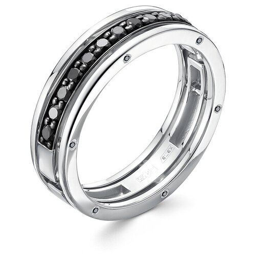 Кольцо с 23 черными бриллиантами из белого золота 85211 VESNA jewelry, размер 16.5