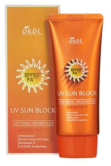 Солнцезащитный крем, EKEL, с экстрактом алоэ UV Sun Block SPF 50/PA+++ 6484839