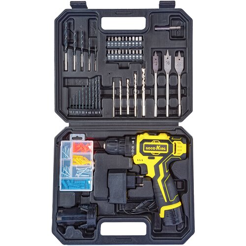 Аккумуляторная дрель-шуруповерт 2 АКБ 30 Нм 12 В GOODKING EC-1202092 с набором инструментов 92 предмета шурик для авто для дома 343800₽