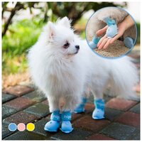 Обувь для собак (силиконовые ботинки) резиновые сапоги от дождя для животных в форме дельфина - голубые, размер S