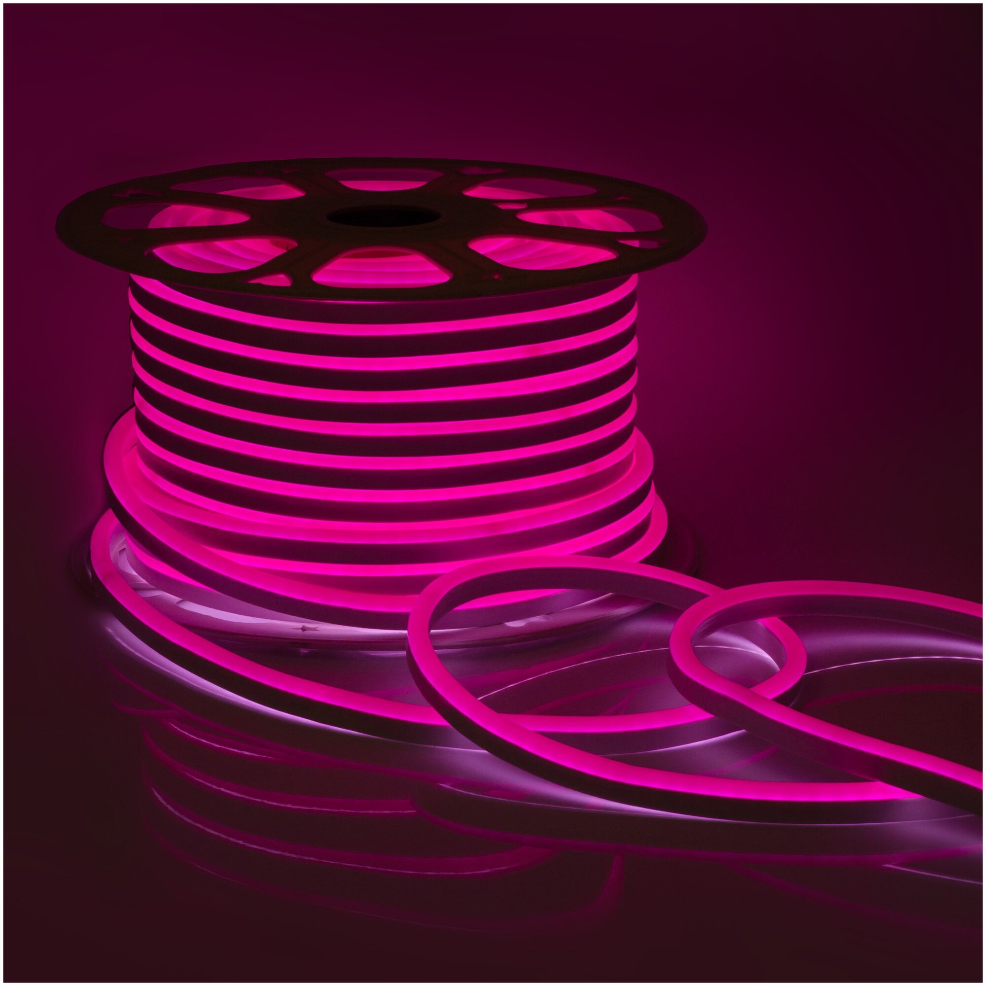 Гибкий светодиодный неон двусторонний Apeyron 10-210 220В, обладает розовым цветом, 150 Лм/м, SMD2835, 108д/м, 6Вт/м, IP65, 50 м, 8x16мм