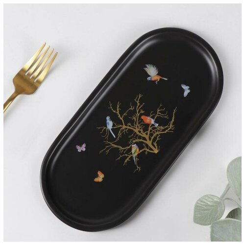 Блюдо керамическое овальное «Колибри», 25×11,5 см, цвет чёрный (1шт.)