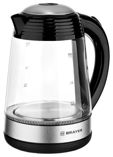 Чайник электрический BRAYER BR1012, 2200 Вт, 1,7 л, высококачественное стекло, подсветка, автоотключение