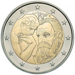 (017) Монета Франция 2017 год 2 евро "Огюст Роден" Биметалл UNC