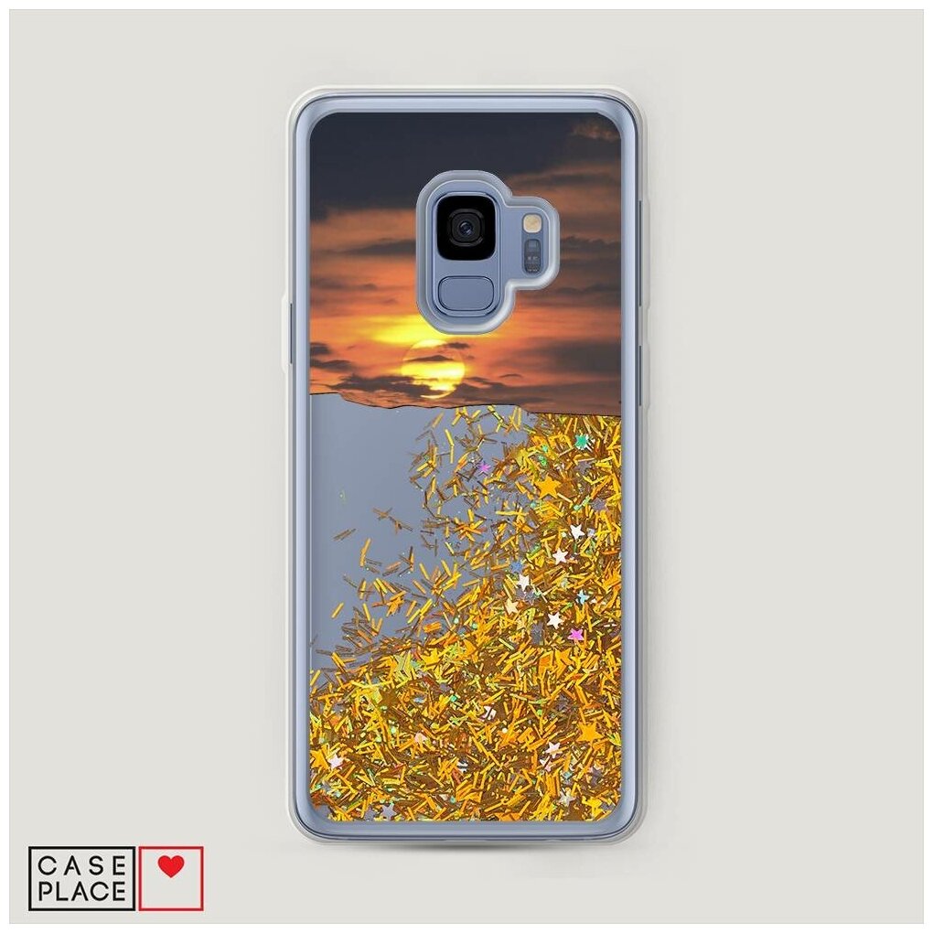 Жидкий чехол с блестками "Розовое небо 2" на Samsung Galaxy S9 / Самсунг Галакси С9