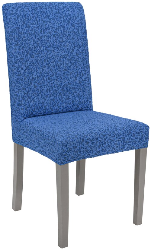 Чехол Venera на стул со спинкой без оборки Жаккард, цвет Голубой