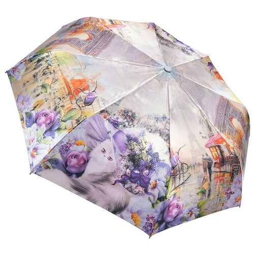 UTEKI зонт женский кошки, 3 сложения, суперавтомат, полиэстер, купол 102 см. U5554-05
