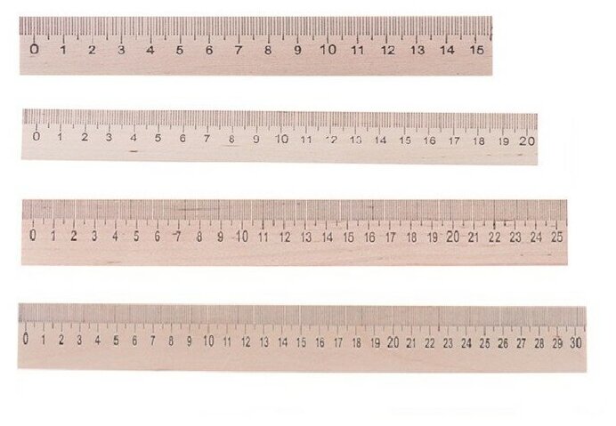 Набор 4 линейки деревянные (15 см 20 см 25 см 30 см)