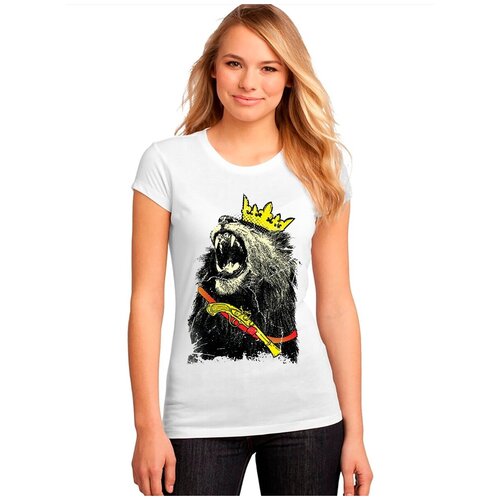 фото "женская белая футболка лев, корона, пистолет". размер l drabs
