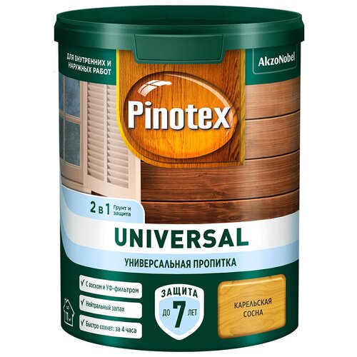 Антисептик Pinotex Universal 2 в 1 декоративный для дерева карельская сосна 0,9 л