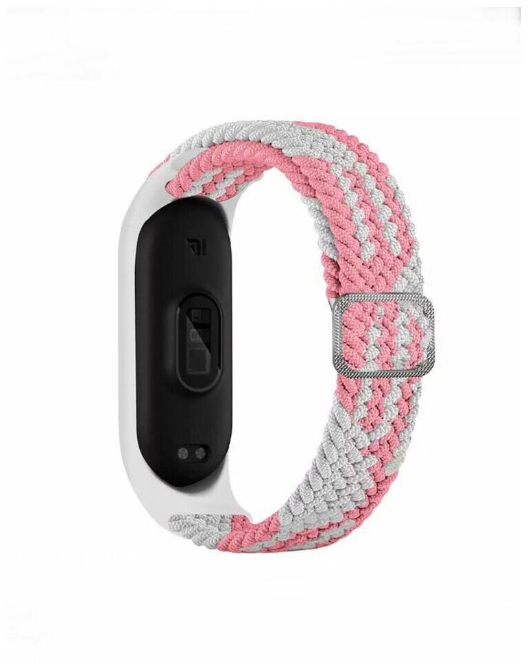 Нейлоновый ремешок для Mi Band 3/ Mi Band 4 / Mi Band 5 / Mi Band 6 (белый с розовым)