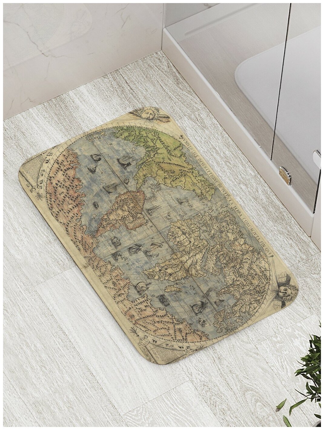Коврик JoyArty противоскользящий "Старая карта мира" для ванной, сауны, бассейна, 77х52 см