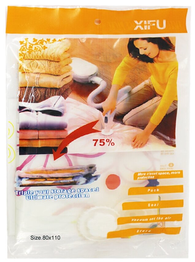 Пакет вакуумный для хранения одежды с клапаном, размер 80*110 см, W-7114 - фотография № 1