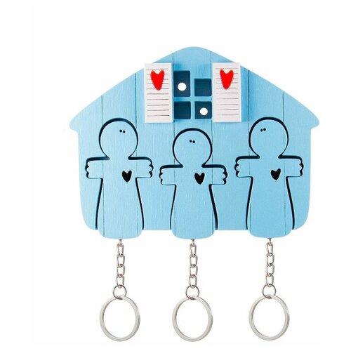 Ключница деревянная на три ключа Хлэб Ангел голубая