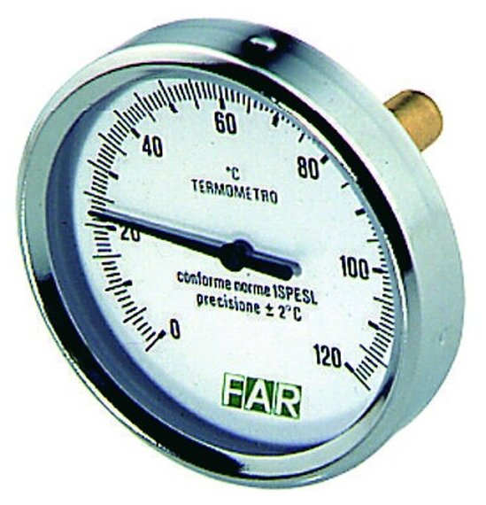 Термометр Far 0-120 °С, зонд 50мм, O 80 мм, торцевое соединение 1/2"