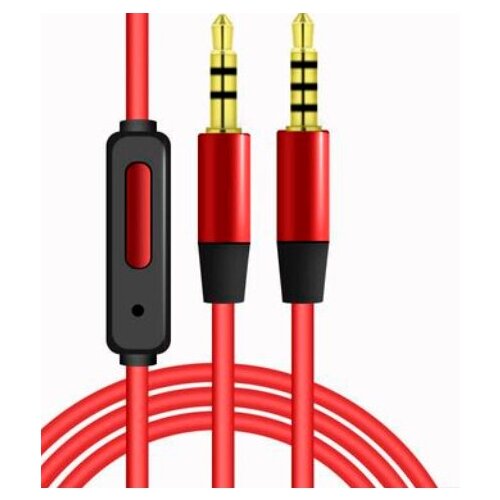 Аудио-кабель GSMIN AC12 Mini Jack 3.5мм - Mini Jack 3.5мм с кнопкой управления (1.2м) (Красный)