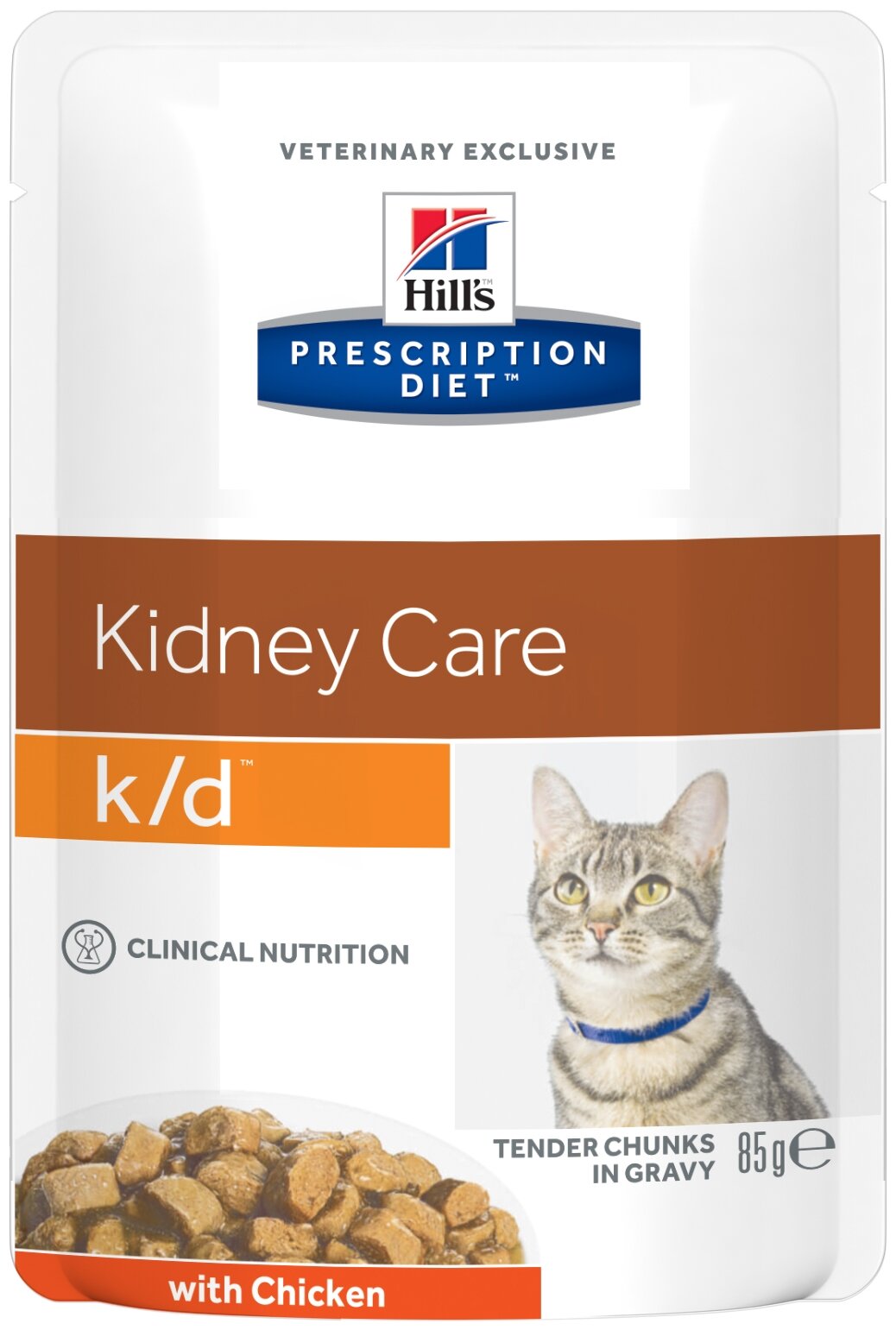 Влажный корм для кошек Hill's Prescription Diet K/D Feline Kidney Care Chicken 12 шт. х 85 г (кусочки в соусе) - фотография № 1
