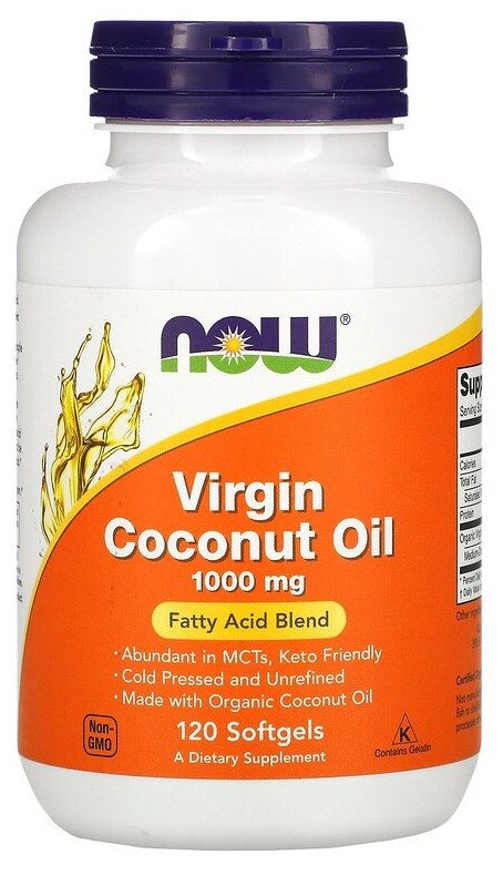 Капсулы NOW Virgin Coconut Oil 1000 мг, 270 г, 1000 мг, 120 шт.