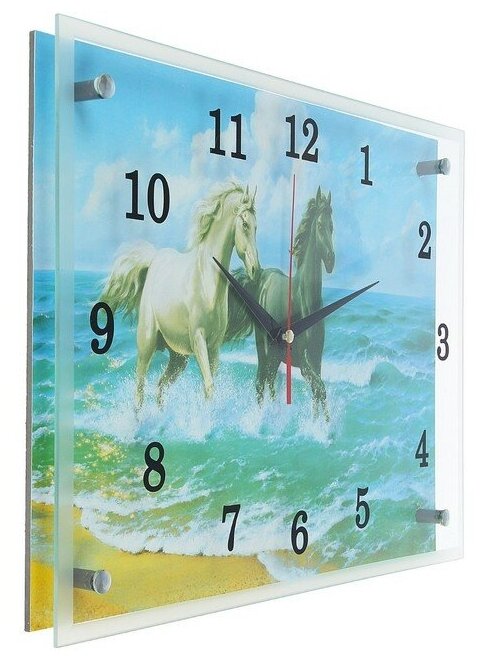 Часы-картина настенные, серия: Животный мир, "Лошади в море", 30х40 см 1639639