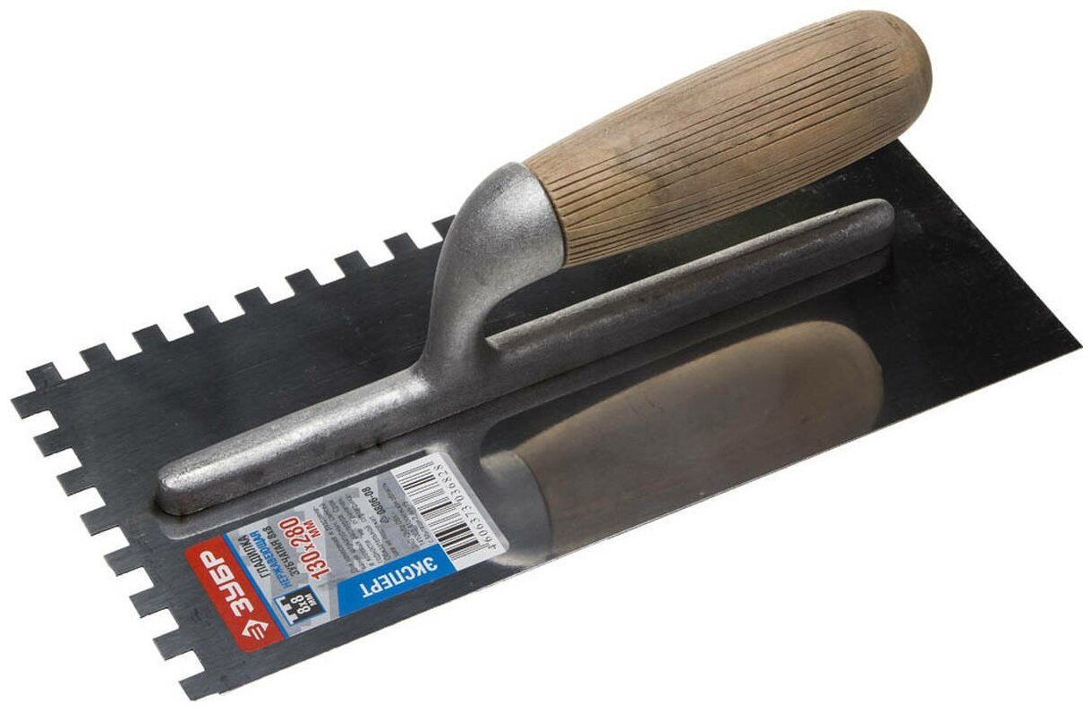 фото Штукатурная зубчатая нержавеющая гладилка ЗУБР 130х280 мм 8х8 мм 0806-08