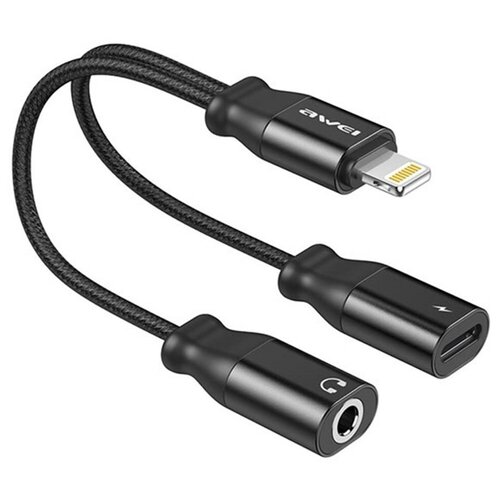 Переходник-адаптер Awei CL-73 для iPhone/iPad, Lightning(M) to 3.5mm AUX+iP Charging, Черный awei cl 116l аудио кабель lightning to aux 3 5 mm 1 м черный