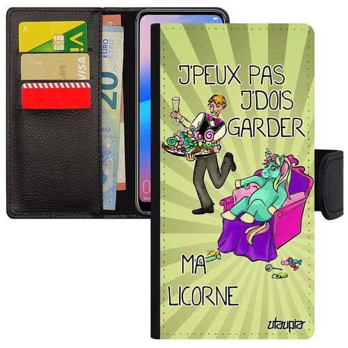 фото Стильный чехол-книжка для мобильного // samsung galaxy a50 // "не могу - сижу с единорогом!" крутой карикатура, utaupia, светло-зеленый