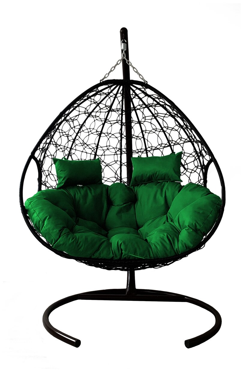 Подвесное кресло m-group для двоих чёрное, зелёная подушка - фотография № 1