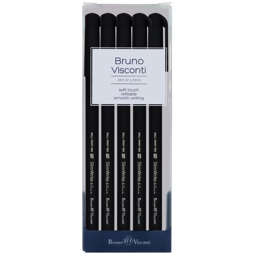 Набор из 5-ти ручек BrunoVisconti, шариковые, 0.5 мм, синие, SlimWrite. BLACK, Арт. 20-0009-5