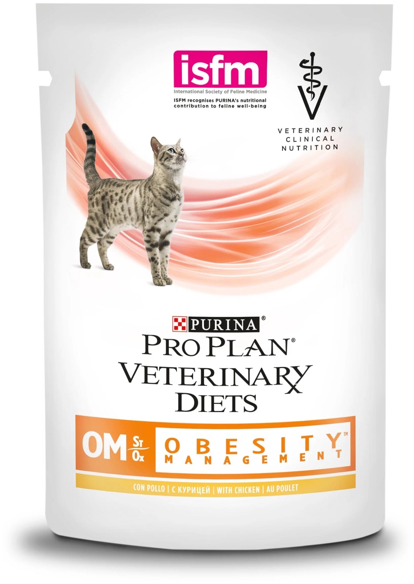 Влажный корм для кошек Purina Pro Plan Veterinary Diets OM St/Ox OBESITY MANAGEMENT, для снижения избыточной массы тела, с курицей, 2 шт. х 85 г